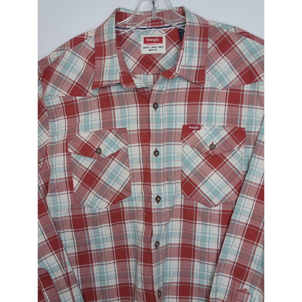 Wrangler Five Star Premium Mens XL Red Blue Plaid Western Button Down‎ Shirt NWT - Picture 2 of 6
